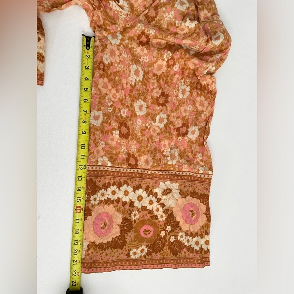 Spell Anne Smocked wide leg jumpsuit XS Peach antique floral off shoulder cotton - Picture 10 of 14